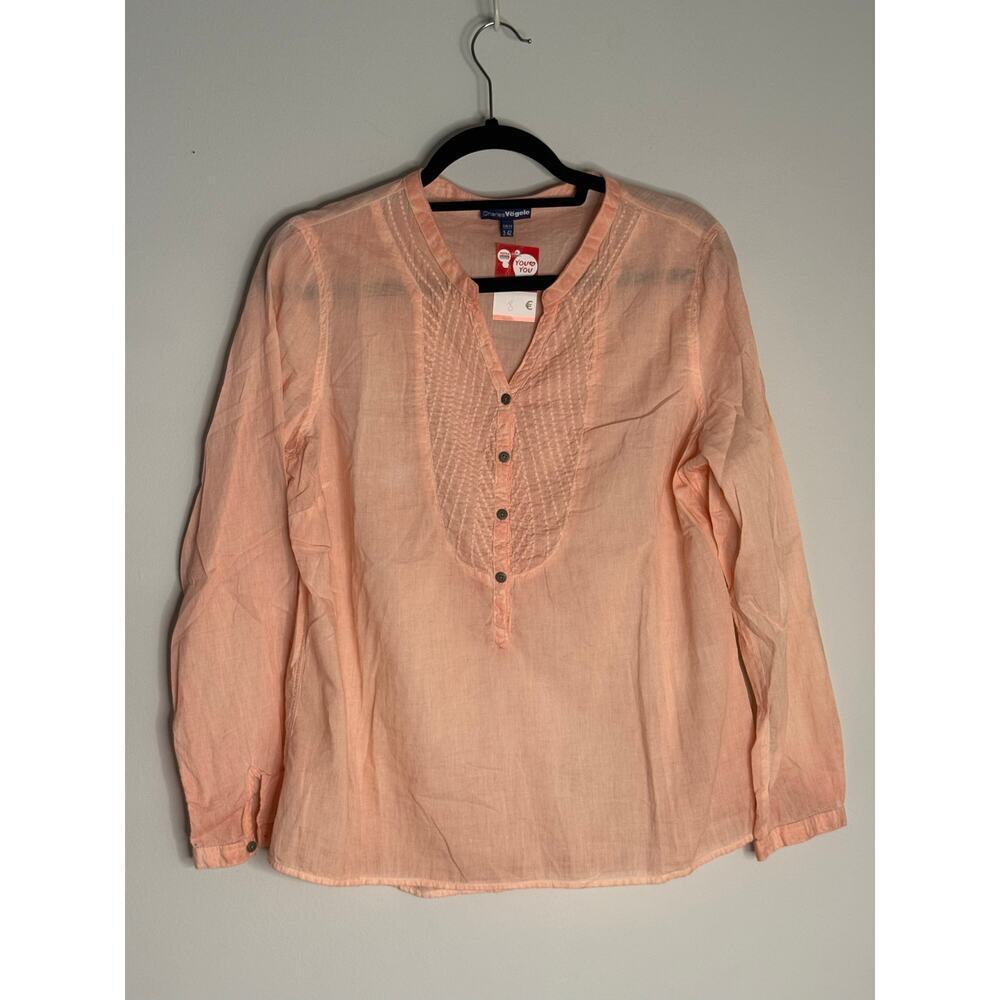 Charles Vogele Pink Lightweight Bib Cotton Long Sleeve Blouse EU 42 US 10/12 L